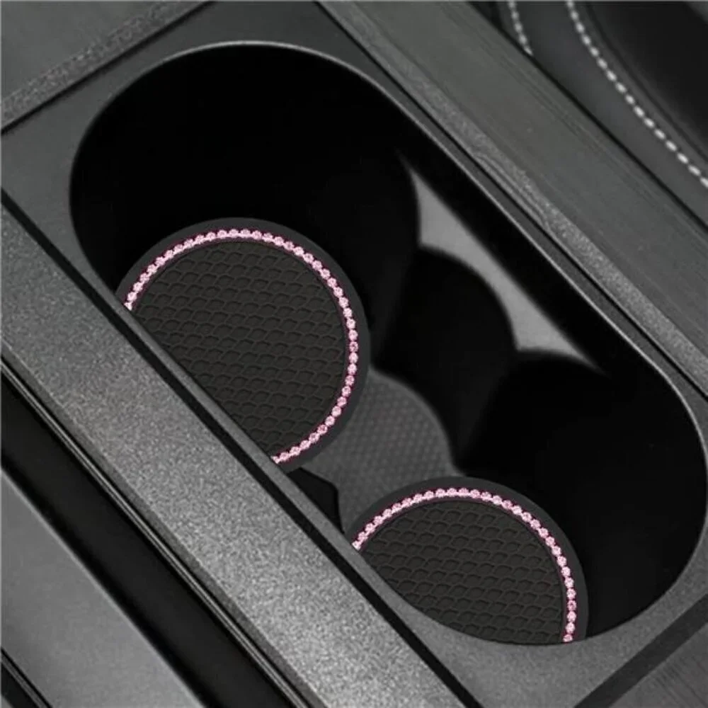 Car Cup Coaster Pink Black Bling Vehicle 2 Pack Rhinestone Universal Insert